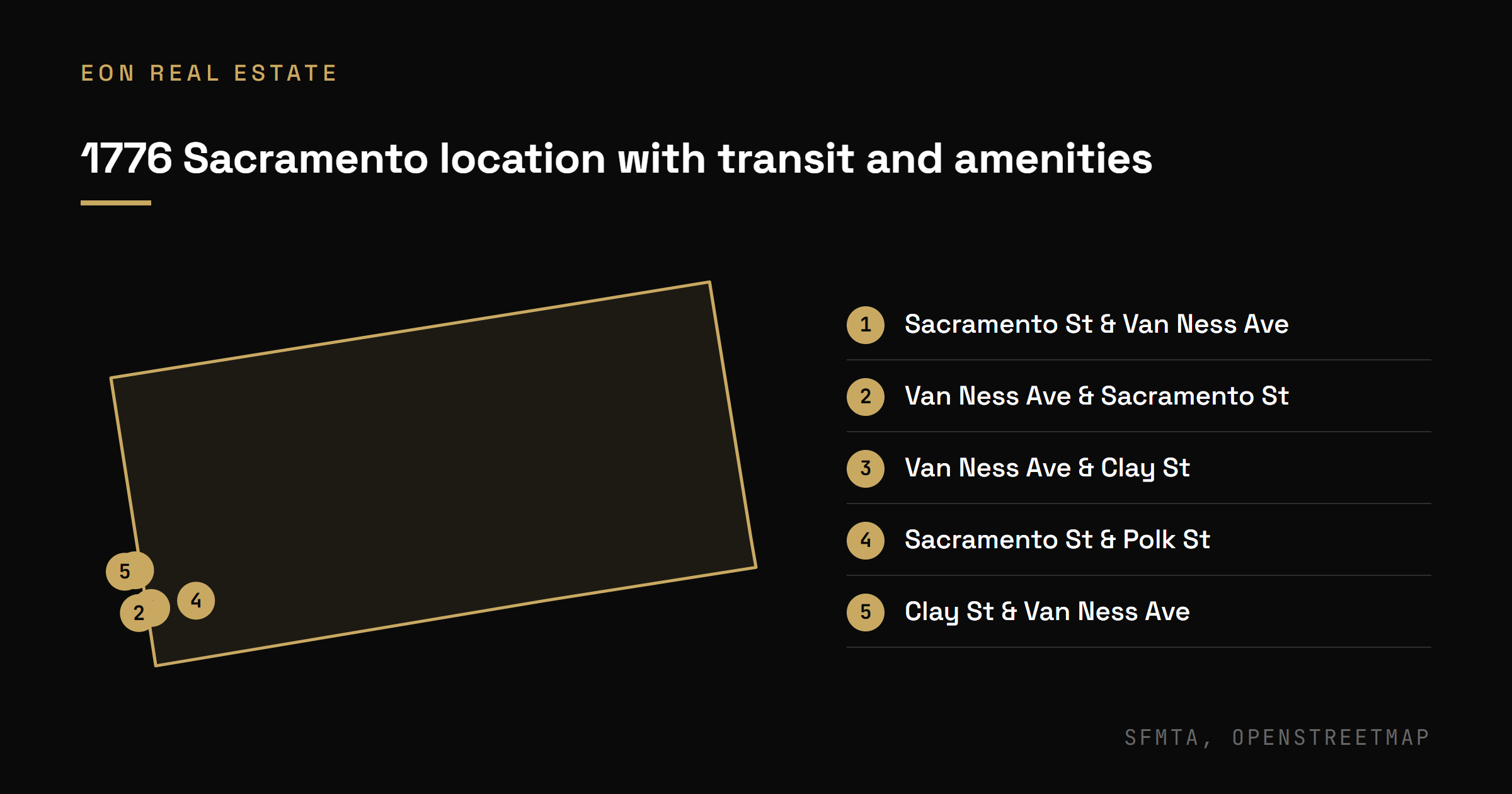 Map of 1776 Sacramento St with the nearest Muni stops on Sacramento Street, Van Ness Avenue, Clay Street and Polk Street