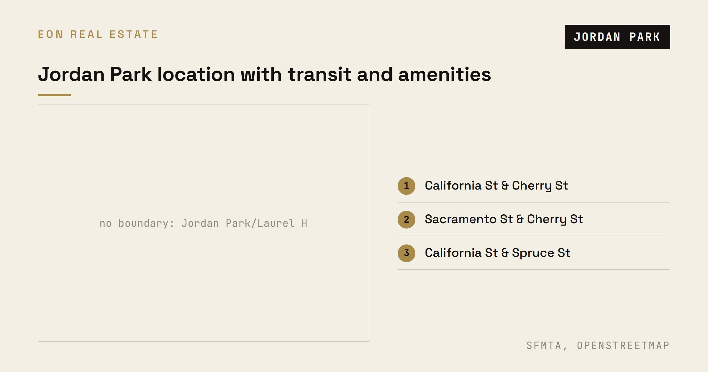 Jordan Park location with nearby transit stops